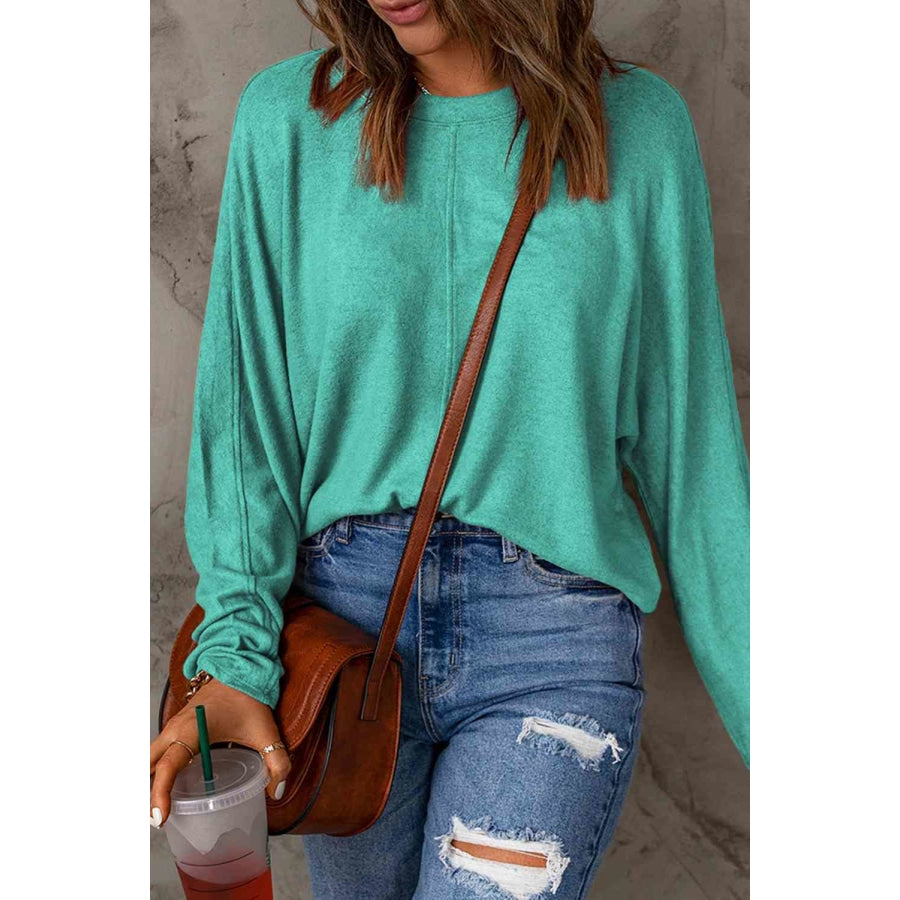 Seam Detail Round Neck Long Sleeve Top Clothing