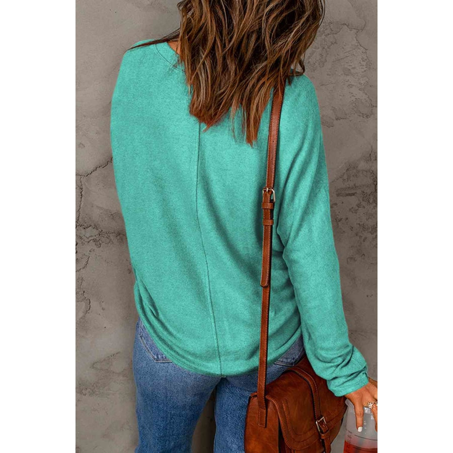 Seam Detail Round Neck Long Sleeve Top Clothing