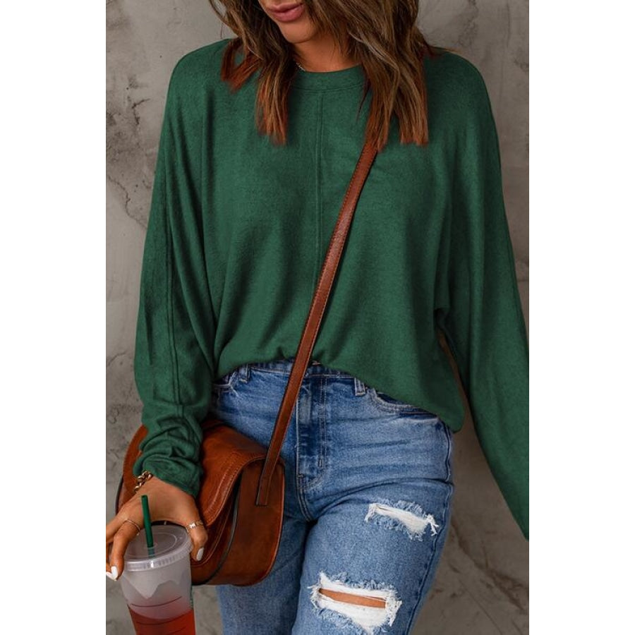 Seam Detail Round Neck Long Sleeve Top Clothing