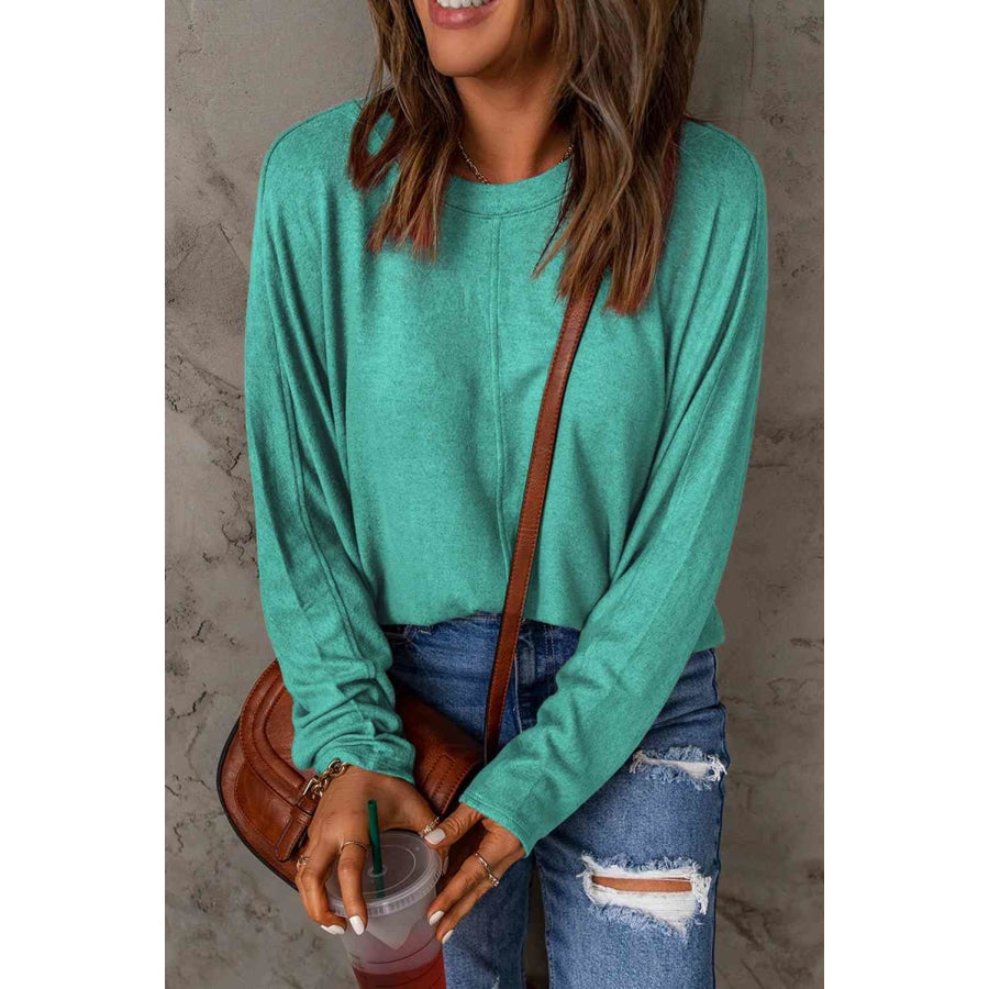 Seam Detail Round Neck Long Sleeve Top Clothing