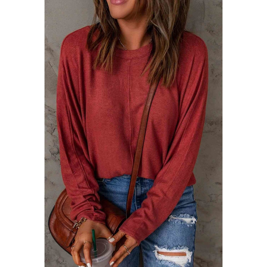 Seam Detail Round Neck Long Sleeve Top Clothing