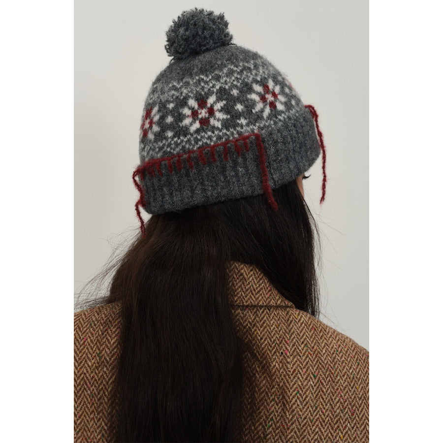 Seam Trim Geometric Knit Hat Dark Gray / One Size Apparel and Accessories