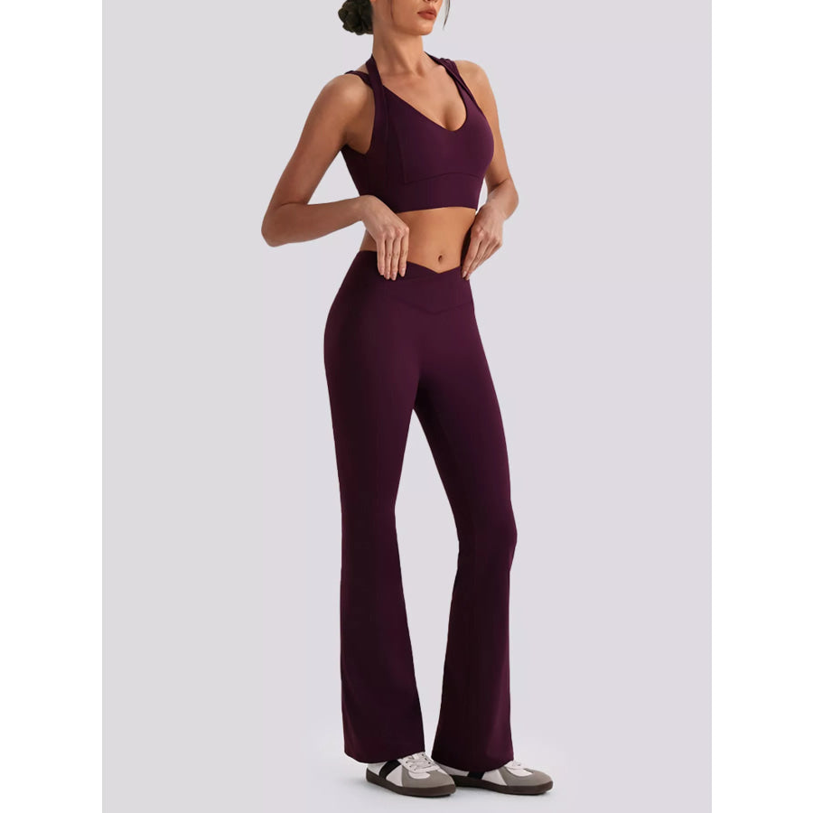 Seamless Criss-Cross V-Neck Tank and Leggings Active Set Apparel and Accessories