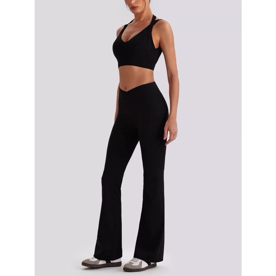 Seamless Criss-Cross V-Neck Tank and Leggings Active Set Apparel and Accessories