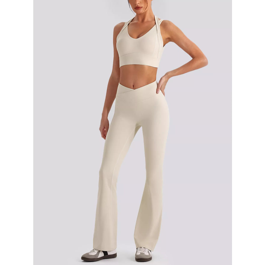 Seamless Criss-Cross V-Neck Tank and Leggings Active Set Apparel and Accessories