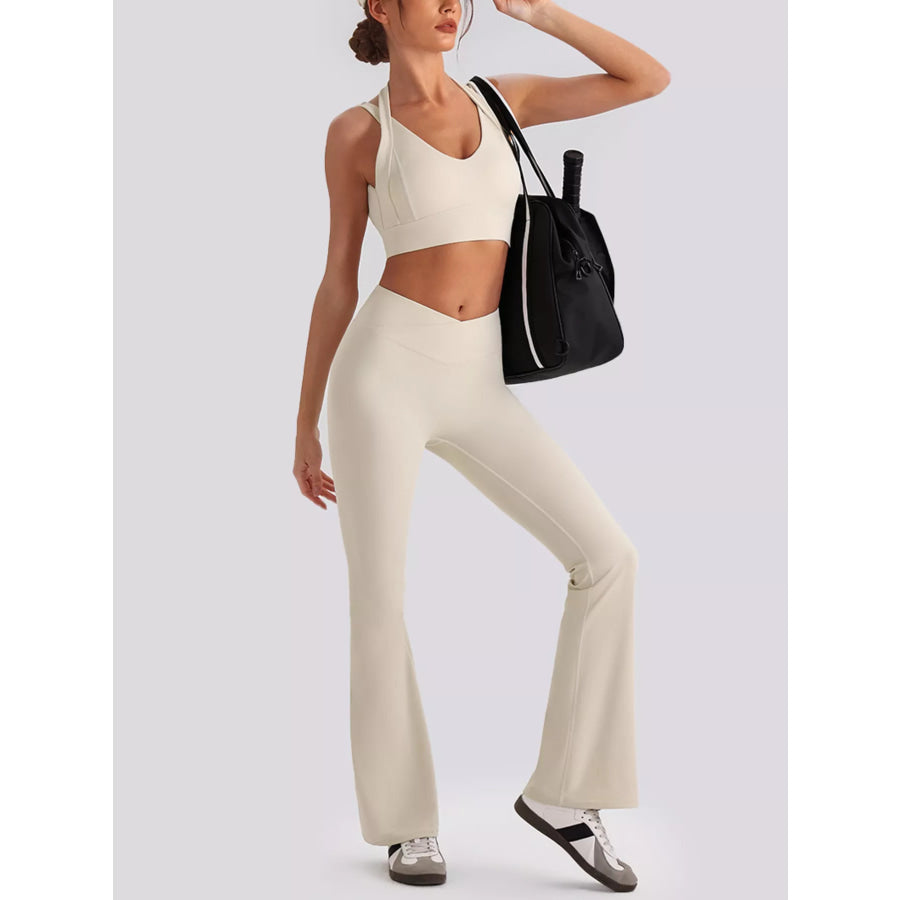 Seamless Criss-Cross V-Neck Tank and Leggings Active Set Apparel and Accessories