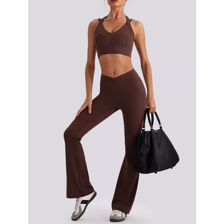 Seamless Criss-Cross V-Neck Tank and Leggings Active Set Apparel and Accessories