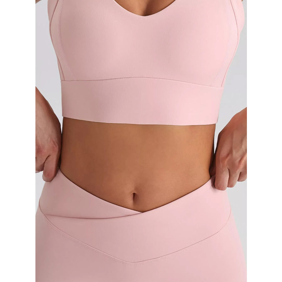 Seamless Criss-Cross V-Neck Tank and Leggings Active Set Apparel and Accessories