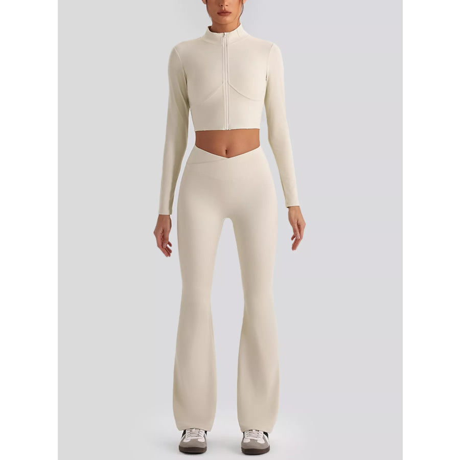 Seamless Criss-Cross V-Neck Tank and Leggings Active Set Beige / S/4 Apparel and Accessories