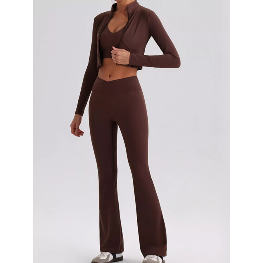 Seamless Criss-Cross V-Neck Tank and Leggings Active Set Dark Brown / S/4 Apparel and Accessories