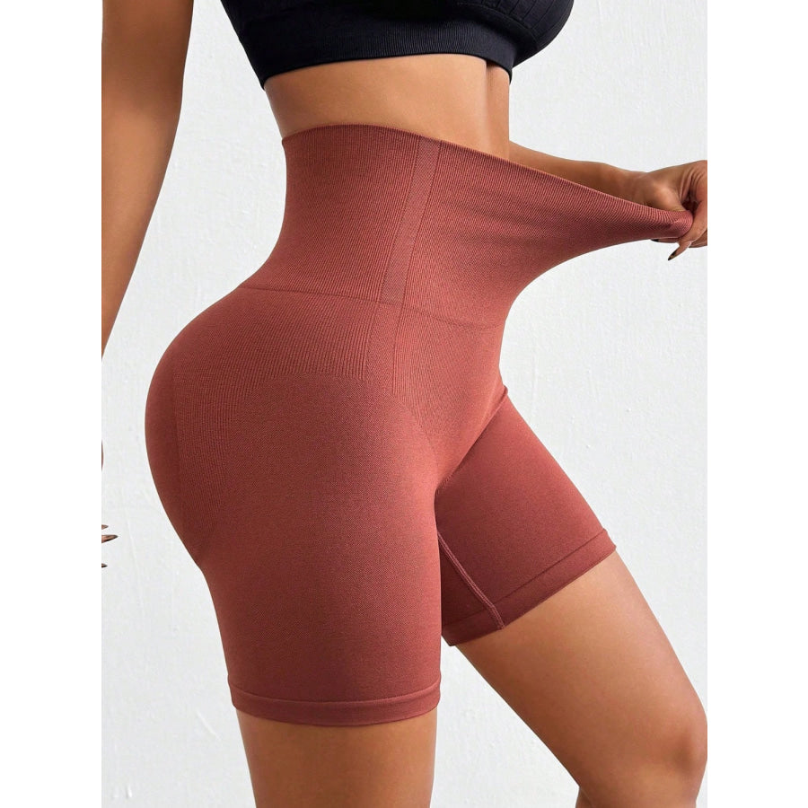 Seamless High Waist Active Shorts Rust / S Apparel and Accessories