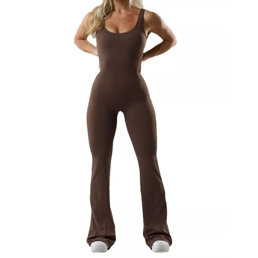 Seamless Scoop Neck Active Jumpsuit with Flared Leg Design Apparel and Accessories