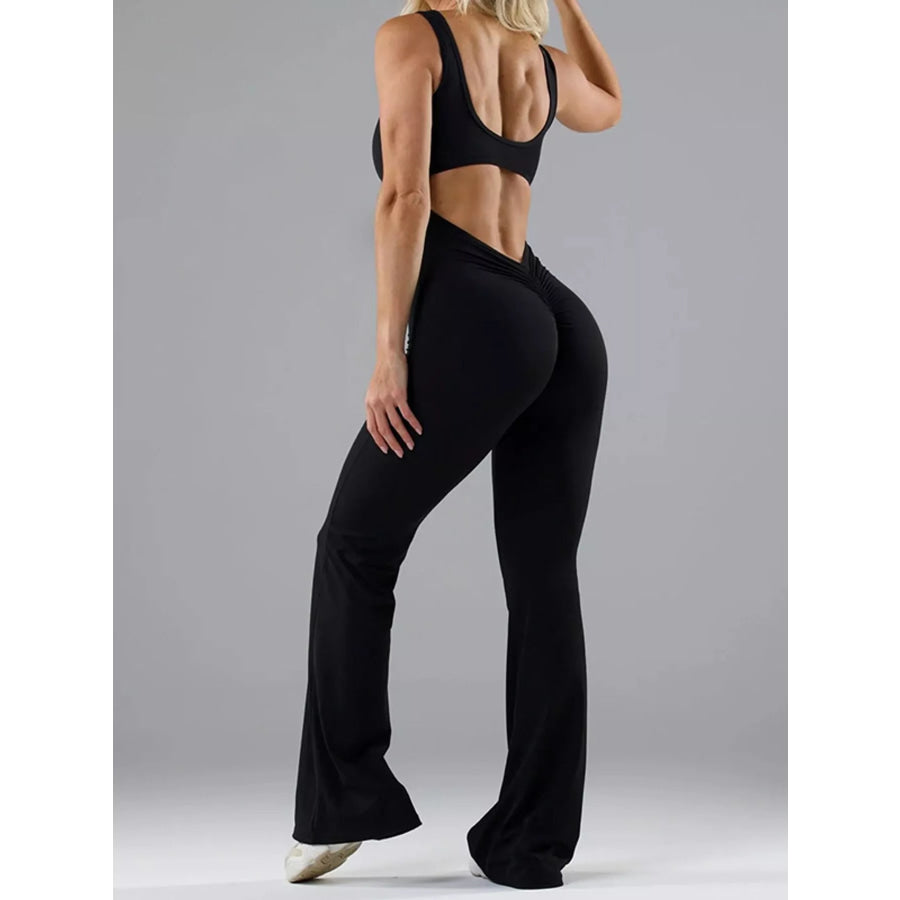 Seamless Scoop Neck Active Jumpsuit with Flared Leg Design Apparel and Accessories