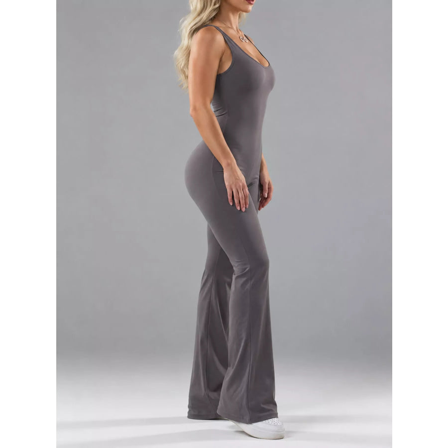 Seamless Scoop Neck Active Jumpsuit with Flared Leg Design Apparel and Accessories