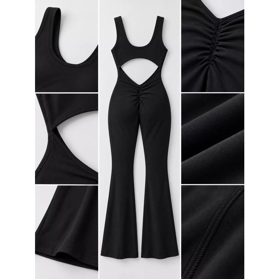 Seamless Scoop Neck Active Jumpsuit with Flared Leg Design Apparel and Accessories