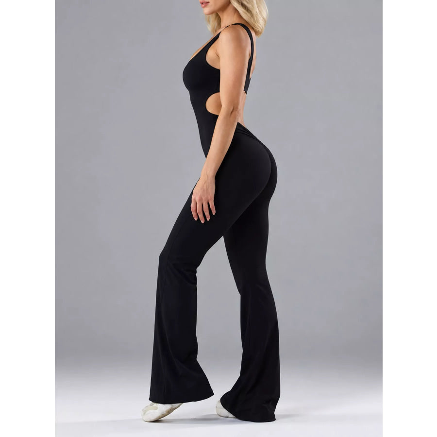 Seamless Scoop Neck Active Jumpsuit with Flared Leg Design Apparel and Accessories