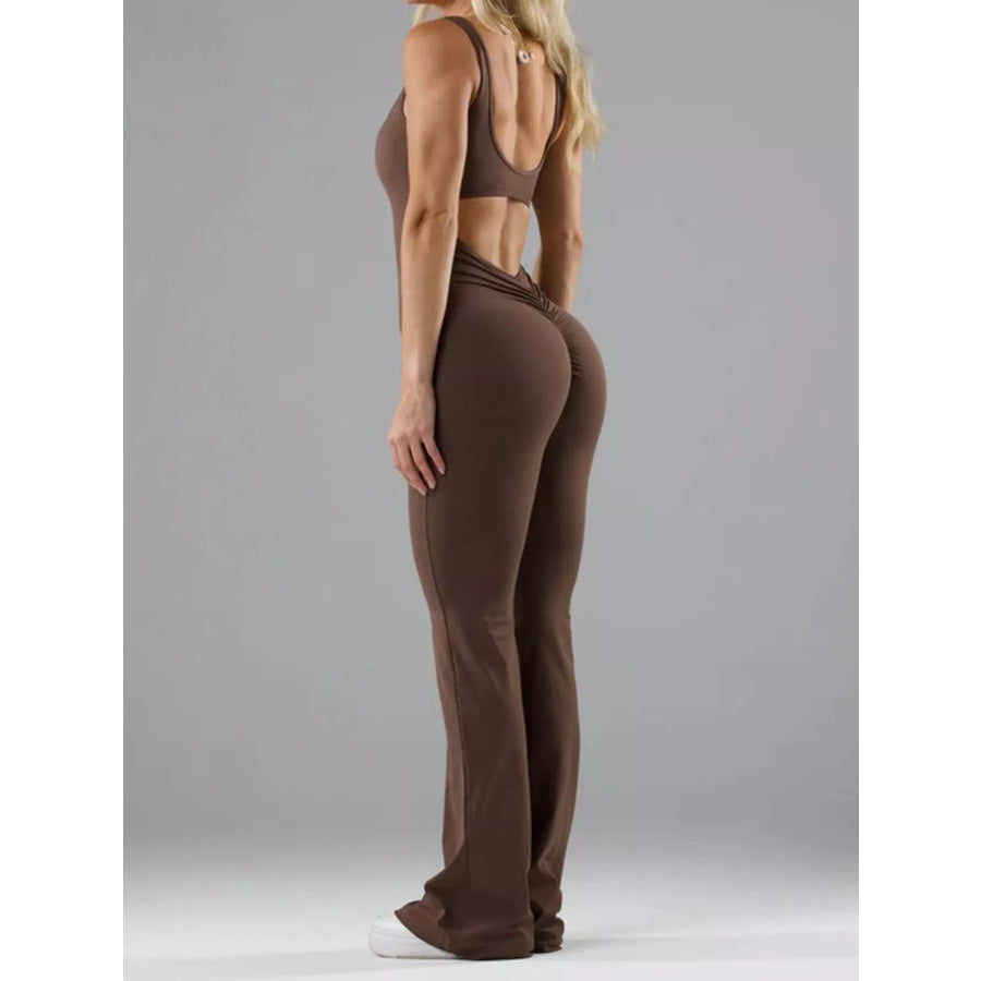 Seamless Scoop Neck Active Jumpsuit with Flared Leg Design Apparel and Accessories