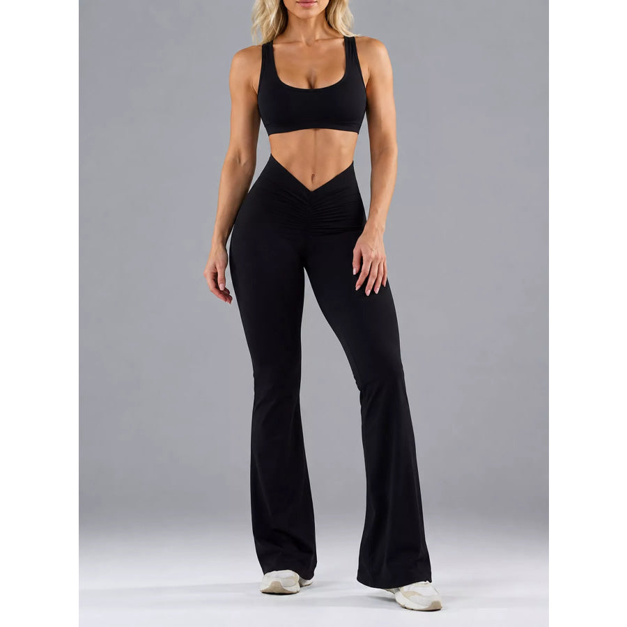 Seamless Scoop Neck Active Jumpsuit with Flared Leg Design Black / XS Apparel and Accessories
