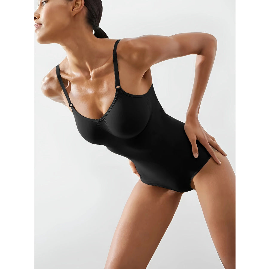 Seamless Scoop Neck Spaghetti Strap Shaping Bodysuit Black / S Apparel and Accessories