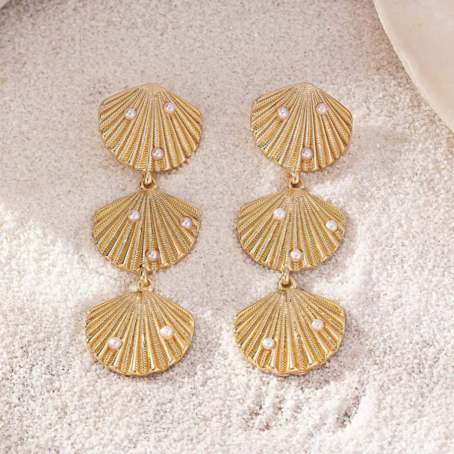 Seashell Dangle Earrings with Pearl Accents Gold / onesize Apparel and Accessories