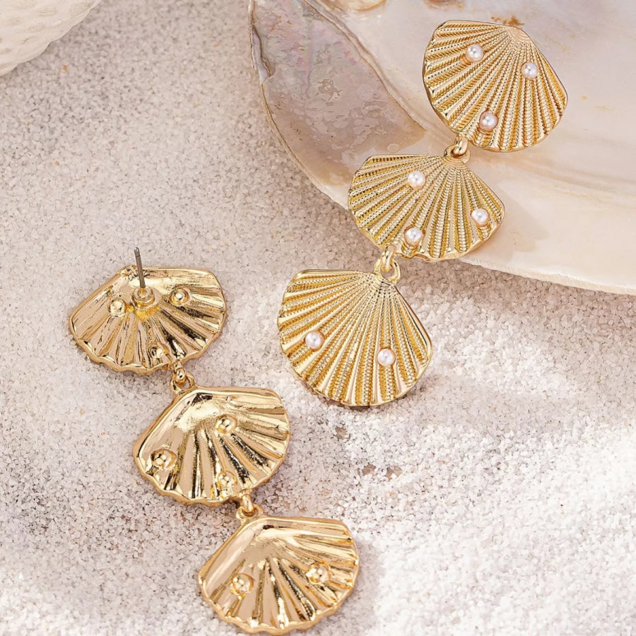 Seashell Dangle Earrings with Pearl Accents Gold / onesize Apparel and Accessories