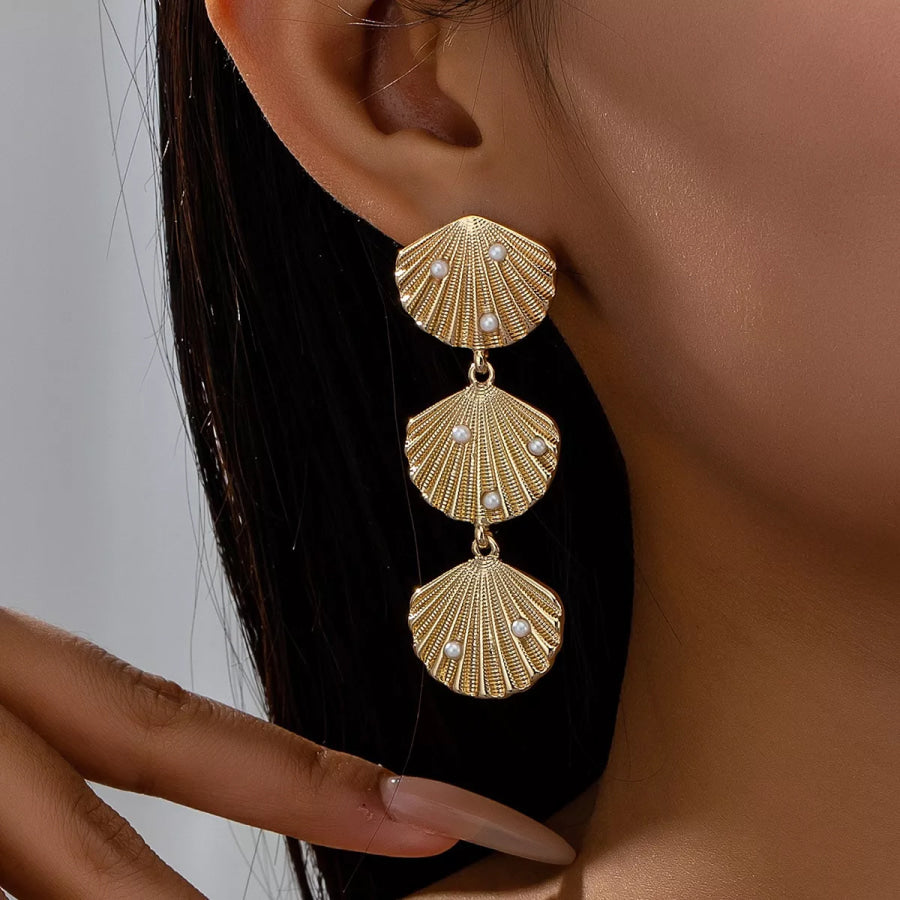 Seashell Dangle Earrings with Pearl Accents Gold / onesize Apparel and Accessories