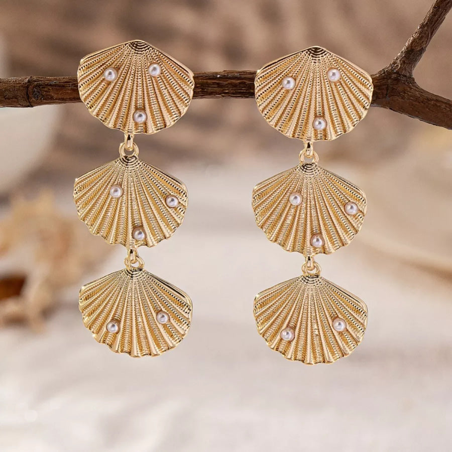 Seashell Dangle Earrings with Pearl Accents Gold / onesize Apparel and Accessories