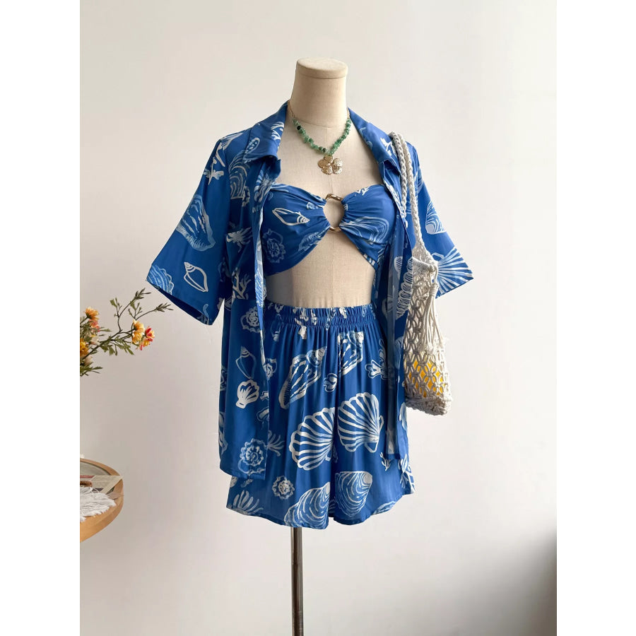Seashell Print 3-Piece Summer Set Apparel and Accessories