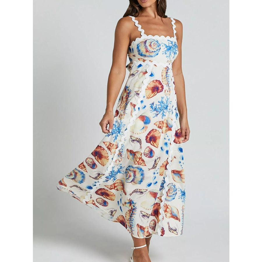Seashell Print Scalloped Midi Dress Apparel and Accessories