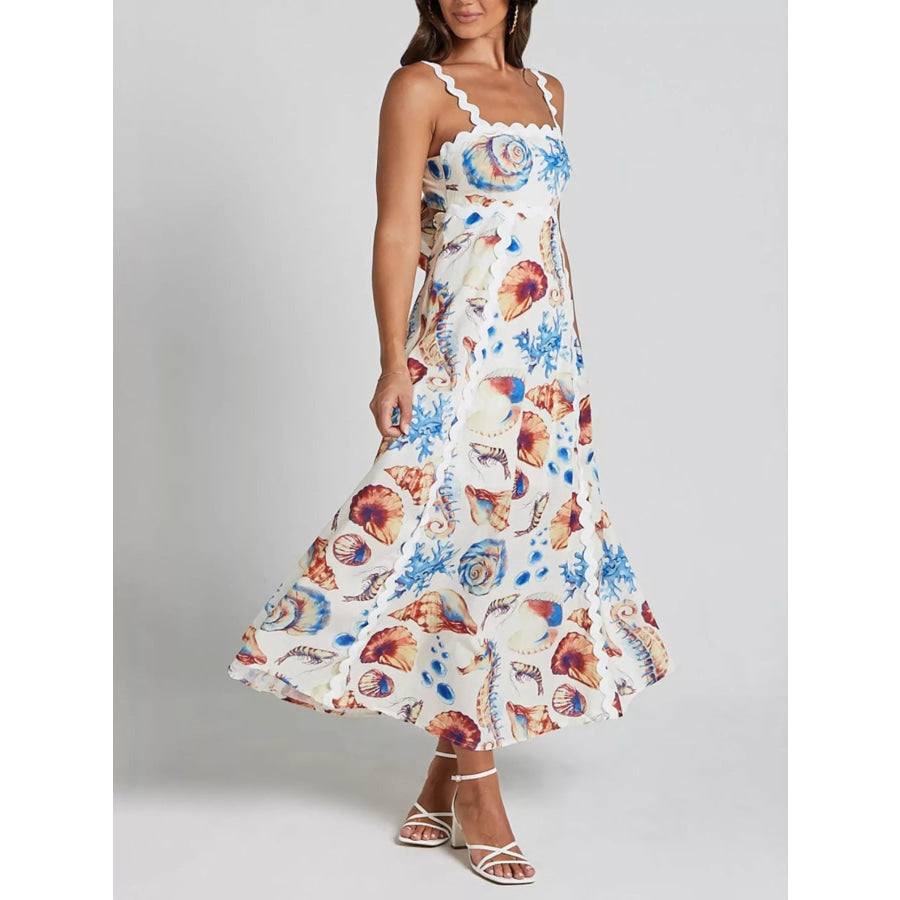 Seashell Print Scalloped Midi Dress Apparel and Accessories
