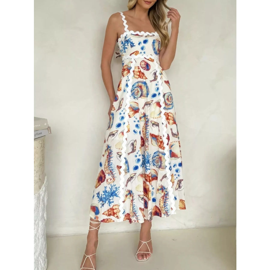 Seashell Print Scalloped Midi Dress Apparel and Accessories