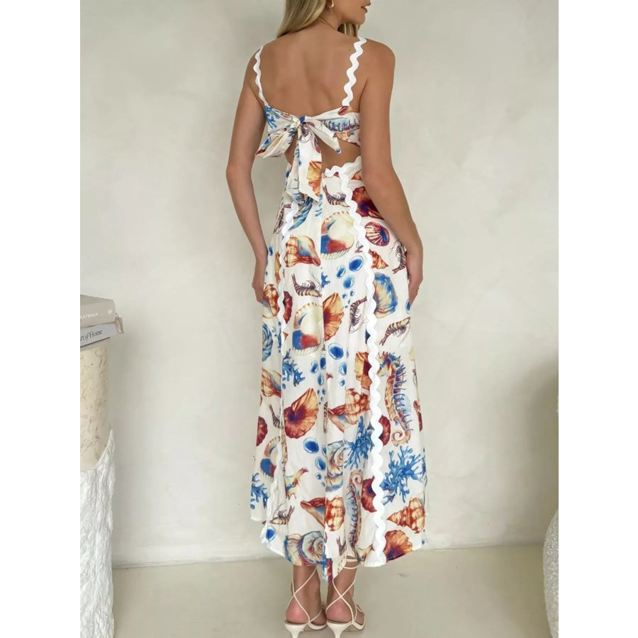 Seashell Print Scalloped Midi Dress Apparel and Accessories