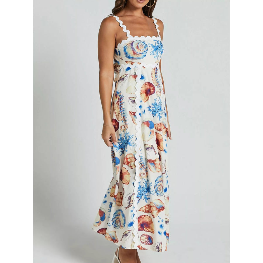 Seashell Print Scalloped Midi Dress Apparel and Accessories