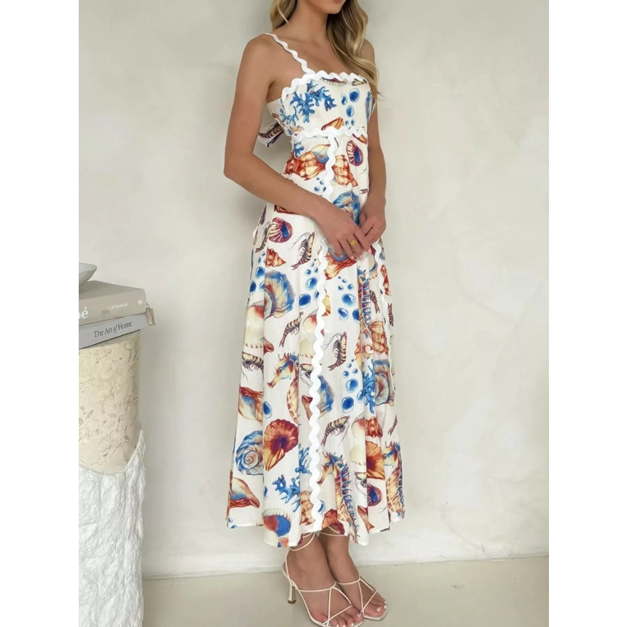 Seashell Print Scalloped Midi Dress Apparel and Accessories