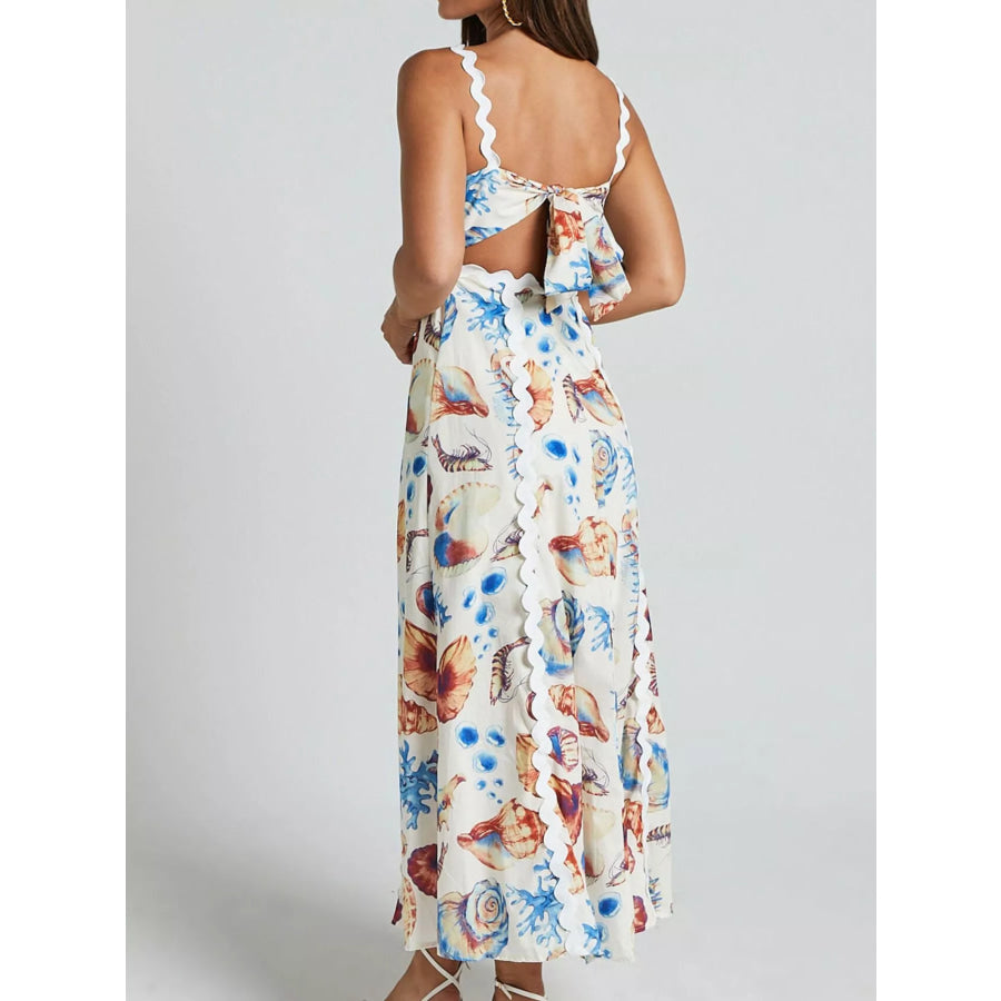 Seashell Print Scalloped Midi Dress Apparel and Accessories