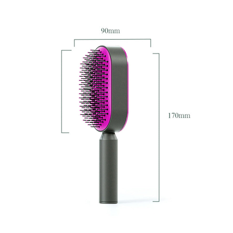 Self - Cleaning Hair Brush Purple Gray Rectangle Combs