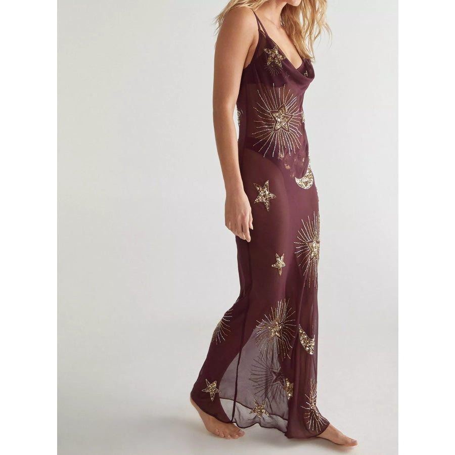 Sequin Backless Maxi Cover Up Dress Apparel and Accessories