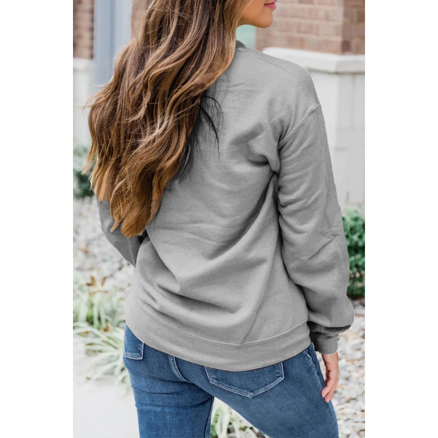 Sequin Baseball Long Sleeve Sweatshirt Gray / S Apparel and Accessories