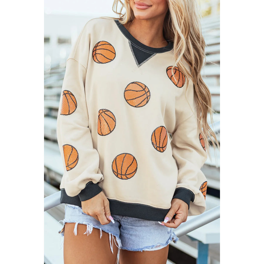 Sequin Basketball Long Sleeve Sweatshirt Pastel Yellow / S Apparel and Accessories