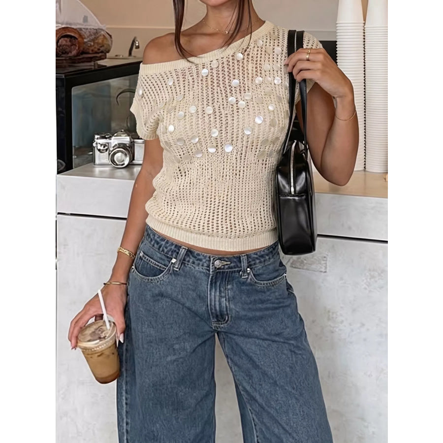Sequin Boat Neck Knit Cover Up Apparel and Accessories