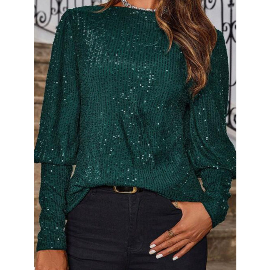 Sequin Boat Neck Long Sleeve Top Apparel and Accessories