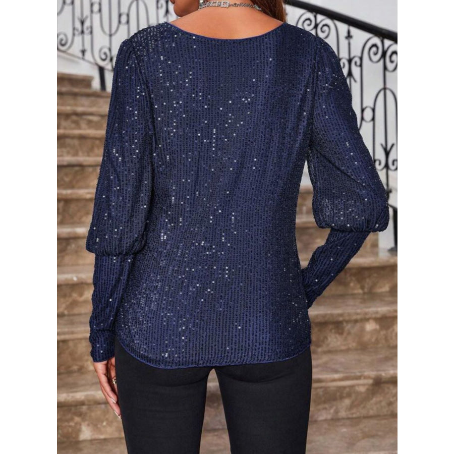 Sequin Boat Neck Long Sleeve Top Apparel and Accessories