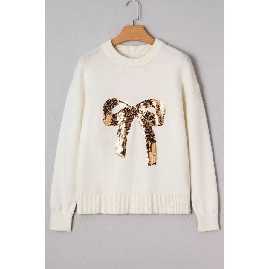 Sequin Bow Embellished Pullover Sweater Apparel and Accessories