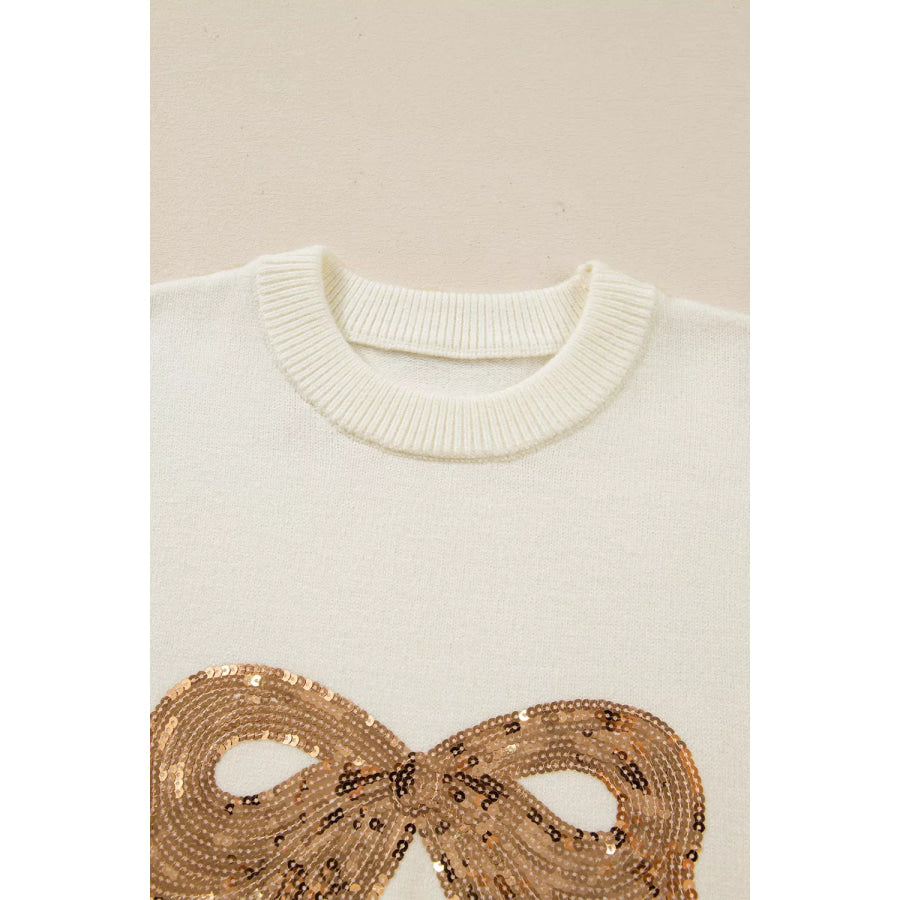 Sequin Bow Embellished Pullover Sweater Apparel and Accessories