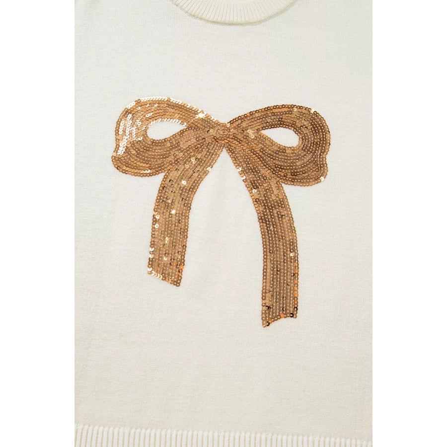 Sequin Bow Embellished Pullover Sweater Apparel and Accessories