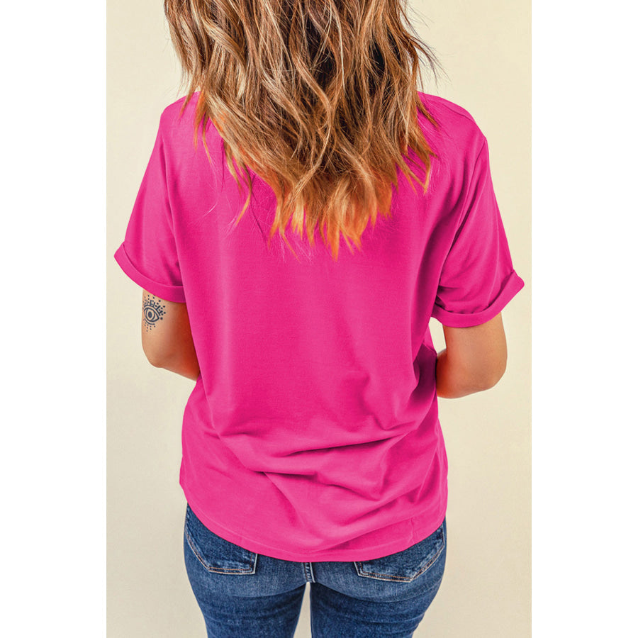Sequin Bow Round Neck Short Sleeve T - Shirt Apparel and Accessories