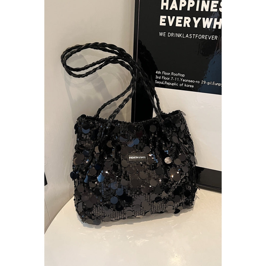 Sequin Braided Strap Shoulder Bag Apparel and Accessories