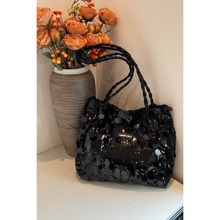 Sequin Braided Strap Shoulder Bag Apparel and Accessories