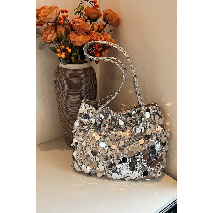 Sequin Braided Strap Shoulder Bag Apparel and Accessories