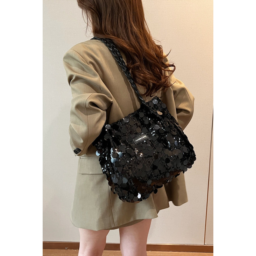 Sequin Braided Strap Shoulder Bag Apparel and Accessories